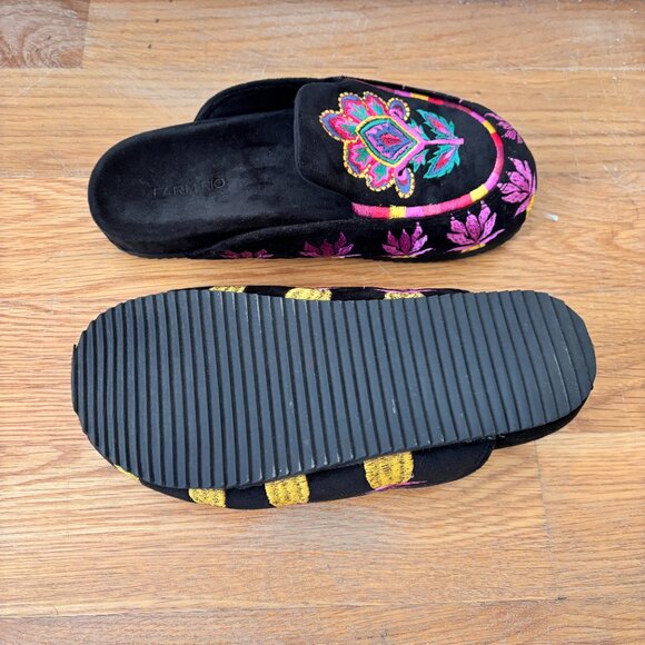 FARM Rio Black Velvet Tapestry Clog Mules - Picture 8 of 9